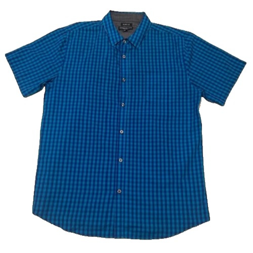 London Fog Mens Gingham Check Slim Fit Short Sleeve Button Down Shirt - Size XL‎